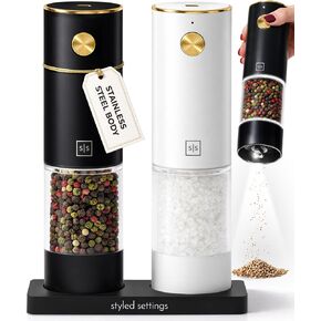 Electric Salt and Pepper Grinder Set Rechargeable – Black and Gold Salt and Pepper Shakers with USB-C Charging, Adjustable Grind, LED Light, One Touch Control, Stainless Steel Body in Kuwait