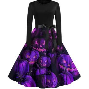 Womens Christmas Dress Long Sleeve Plus Size Midi A Line Flowy Dressy Xmas Tree Santa Snowman Print Cocktail Party Sundress in Kuwait