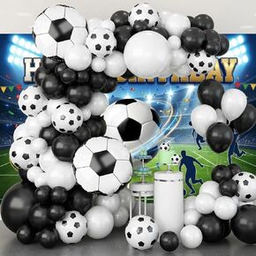 ديكورات حفلات أعياد ميلاد كرة القدم، ديكورات حفلات كرة القدم لكأس العالم 2026 - طقم قوس بالونات لكرة القدم مع خلفية للملعب، بالونات كرة قدم من رقائق الفويل مقاس 22 بوصة، لوازم الحفلات ذات الطابع الرياضي (أخضر) in Kuwait