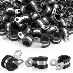 50 Pcs 3/8 Inch Cable Clamps Stainless Steel Pipe Clamps Holder Rubber Coated Cushioned for Tube, Pipe or Wire Cord Installation in Saudi Arabia