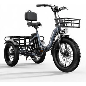 Cybervelo Electric Tricycle for Adults,Fat Tire Folding Electric Trike,3 Wheels Electric Bicycle Bikes, Peak 1000W Step-Thru Etrike C16 with Removable Battery and Large Basket for Women Men in Kuwait