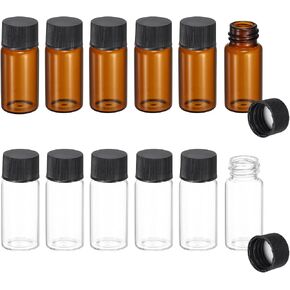 PATIKIL 10ml Glass Sample Vials, 12Pcs Sample Vials with Screw Cap Leak-Proof Liquid Glass Vial Suitable for Laboratory Storing Essential Oils Perfumes Reagents, Transparent/Brown in Kuwait