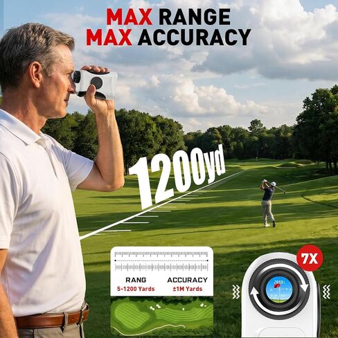 1200 Yards Golf Range Finder with Slope On/Off | 7X Magnification, Rangefinder Gear with Vibration Alert, 25mm HD Objective Lens Golf Stuff, Rechargeable Gift Accessories in Saudi Arabia