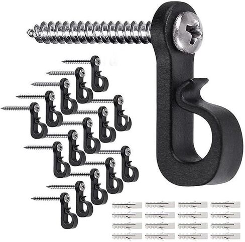 20 PCS Hanger Hooks with Expansion Tube, 3.4 Inches Windproof Screw Hooks for Hanging Outdoor String Lights, Plants, Christmas Patio Lights, (20PCS Black) in Kuwait