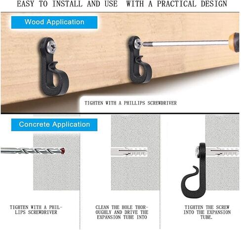 20 PCS Hanger Hooks with Expansion Tube, 3.4 Inches Windproof Screw Hooks for Hanging Outdoor String Lights, Plants, Christmas Patio Lights, (20PCS Black) in Kuwait