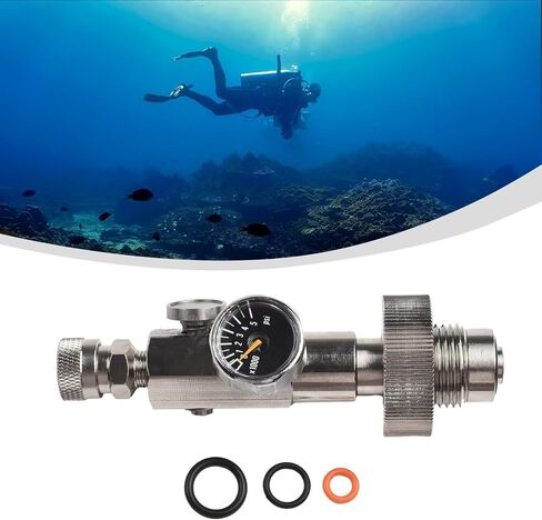 4500PSI G5/8 Male To 8Mm Quick Disconnect DIN Adapter – Charging Valve With Pressure Gauge – Stainless Steel – For Scuba & HPA Tanks in Saudi Arabia