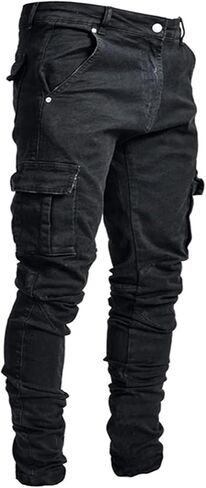 Denim Trousers for Men, Side Pocket Slim Jogger Jeans Pant | Slim Tapered Fit, Side Cargo Zip Pockets, Modern Utility Joggers, Smooth Finished Fabric, Active City Lifestyle in Kuwait