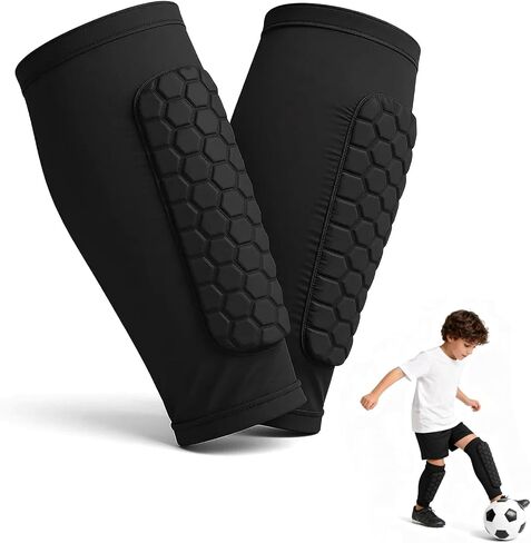 Soccer Shin Defender Shin Guards Pads for Kids, Youth Adult, Football Calf Compression Sleeve with Honeycomb Pads, Shin Guard Soccer Sleeves for Boys, Girls, Support for Skiing in Kuwait