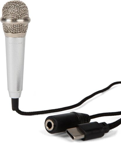ميكروفون Kikkerland Plug & Play - ميكروفون صغير محمول لإنشاء المحتوى وتسجيل البودكاست - يتميز بمقبس USB-C ومقبس صوت قياسي in Kuwait
