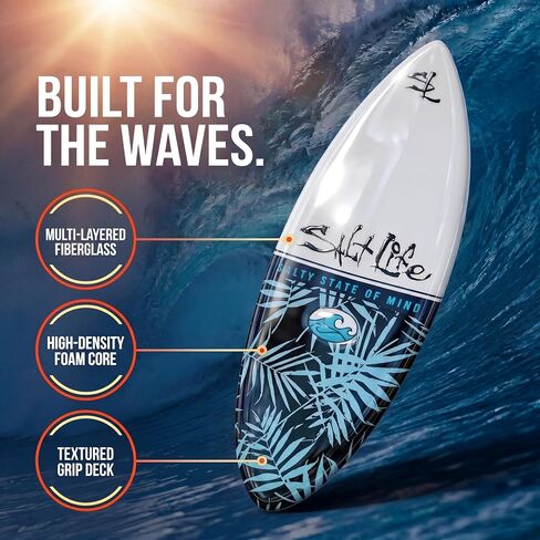 SALT LIFE Fiberglass Compression Skimboard – High-Performance Beach Skim Board for Kids, Teens & Adults – Lightweight Durable Design for Flatland & Shorebreak – 38, 42, 44, 53 in in Kuwait