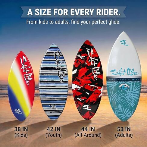 SALT LIFE Fiberglass Compression Skimboard – High-Performance Beach Skim Board for Kids, Teens & Adults – Lightweight Durable Design for Flatland & Shorebreak – 38, 42, 44, 53 in in Kuwait