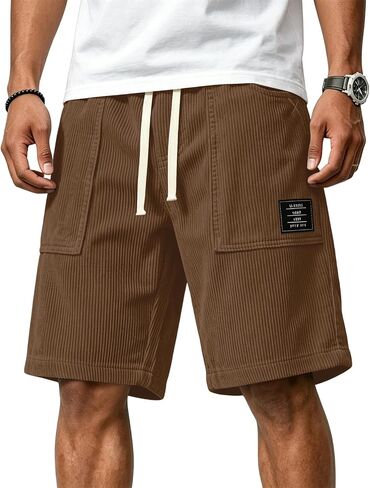 Men's Corduroy Shorts 5 Inch Elastic Waist Drawstring Lightweight Summer Beach Shorts Cotton Casual Relaxed Fit in Kuwait