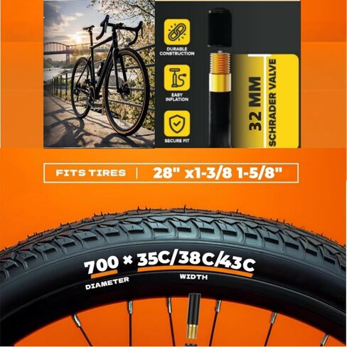 Bike Inner Tubes for 28 x 1 5/8 x 1 1/2, 700C 32mm, Compatible with 700x35C 700x36C 700x37C 700x38C 700x40C 700x42C 700x43C, 2 Pack in Kuwait