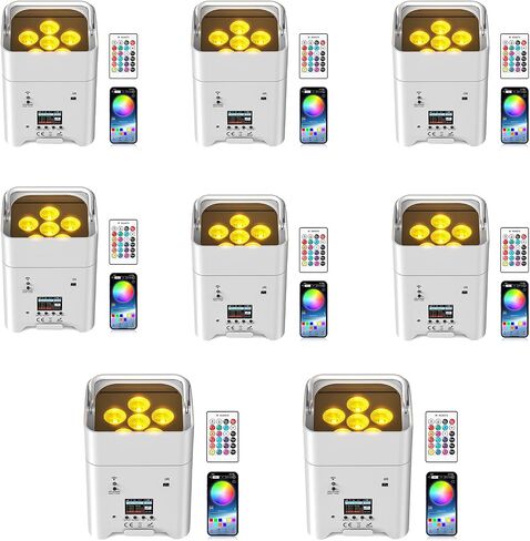 9600mAh Wireless Uplights, 6x18W RGBWA UV Stage Lights, APP/DMX512 Controlled Par Lights, Rechargeable Battery Powered Uplights for Show, Party, Festival, Event, White, 1 Pack in Kuwait