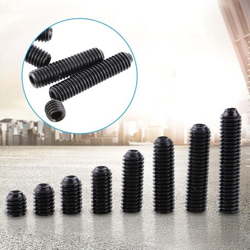 200Pcs M3 Set Screw, Carbon Steel Socket Cup Screw Kit, 8 Common Sizes Headless Hex Socket Screws Set for Fastening and Connecting Objects, Black Flat End in Kuwait