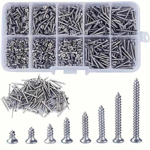 800 Pieces Self Tapping Screw, M2 Carbon Steel Nickel-Plated Cross Countersunk Head Self Tapping Screw Assortment Kit, Phillips Flat Head Screws for Wood Plastic DIY in Kuwait