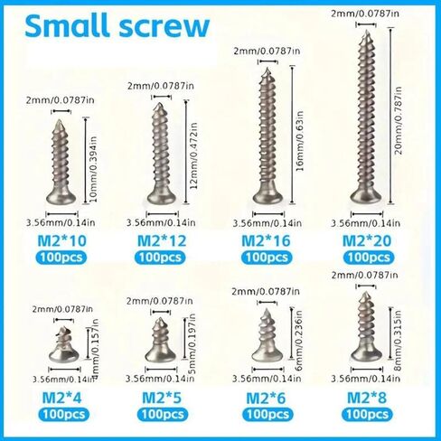 800 Pieces Self Tapping Screw, M2 Carbon Steel Nickel-Plated Cross Countersunk Head Self Tapping Screw Assortment Kit, Phillips Flat Head Screws for Wood Plastic DIY in Kuwait