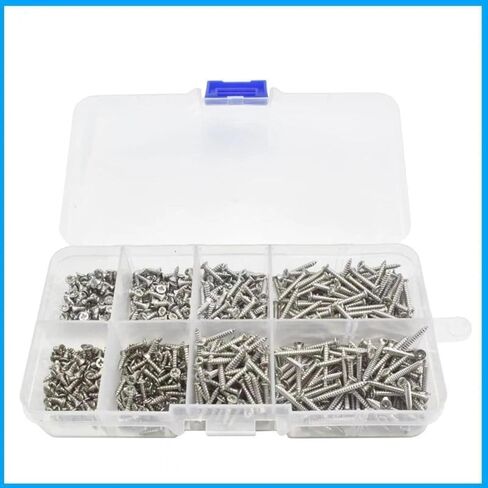 800 Pieces Self Tapping Screw, M2 Carbon Steel Nickel-Plated Cross Countersunk Head Self Tapping Screw Assortment Kit, Phillips Flat Head Screws for Wood Plastic DIY in Kuwait