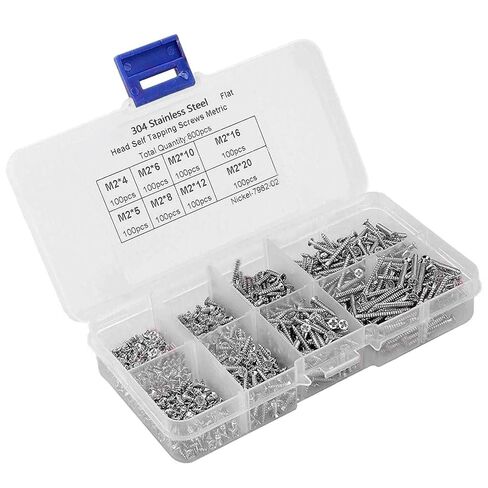 800 Pieces Self Tapping Screw, M2 Carbon Steel Nickel-Plated Cross Countersunk Head Self Tapping Screw Assortment Kit, Phillips Flat Head Screws for Wood Plastic DIY in Kuwait