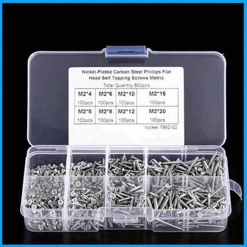 800 Pieces Self Tapping Screw, M2 Carbon Steel Nickel-Plated Cross Countersunk Head Self Tapping Screw Assortment Kit, Phillips Flat Head Screws for Wood Plastic DIY in Kuwait