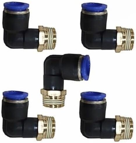 5-Piece 3/8" OD x 3/8" NPT Push-to-Connect Brass & Plastic Pneumatic Elbow Fittings, 150 PSI Rated, Swivel Design in Kuwait