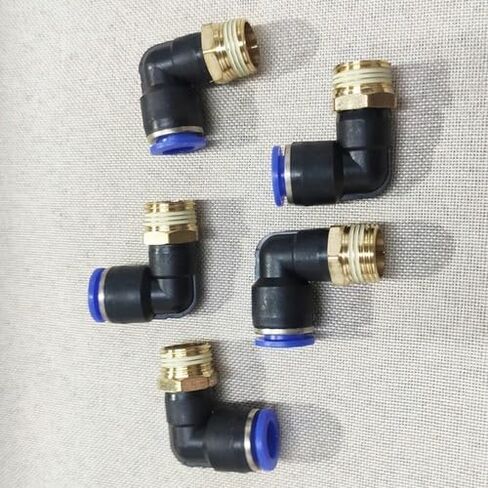 5-Piece 3/8" OD x 3/8" NPT Push-to-Connect Brass & Plastic Pneumatic Elbow Fittings, 150 PSI Rated, Swivel Design in Kuwait