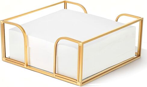 Gold Napkin Holder for Table, Elegant Glass and Iron Cocktail Napkin Dispenser with Mirror Bottom for Kitchen Counter, Dining Table, Party Bar Decor - Holds 5x5 Inch Napkins in Kuwait