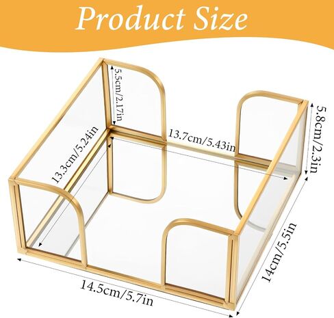 Gold Napkin Holder for Table, Elegant Glass and Iron Cocktail Napkin Dispenser with Mirror Bottom for Kitchen Counter, Dining Table, Party Bar Decor - Holds 5x5 Inch Napkins in Kuwait
