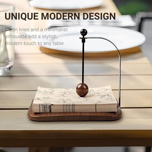 Modern Table Napkin Holder in Solid Black Walnut Wood, Large Decorative Design with Wind-Resistant Feature, Fits Standard 6.5" Napkins for Kitchen, Dining, or Outdoor Use in Kuwait
