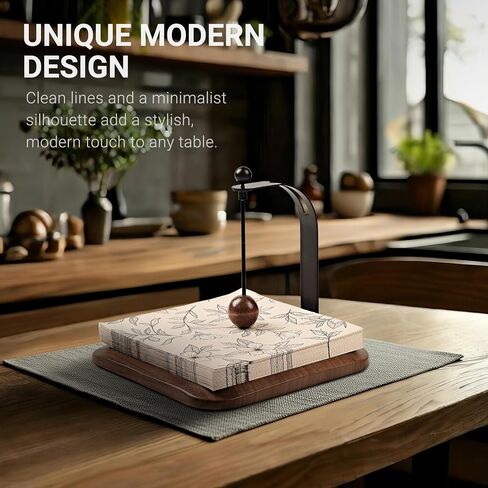 Modern Table Napkin Holder in Solid Black Walnut Wood, Large Decorative Design with Wind-Resistant Feature, Fits Standard 6.5" Napkins for Kitchen, Dining, or Outdoor Use in Kuwait