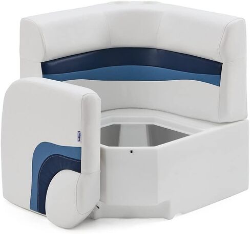 DeckMate Complete 28" Corner Classic Pontoon Boat Seat Bench and Base - White, Blue and Light Blue in Kuwait