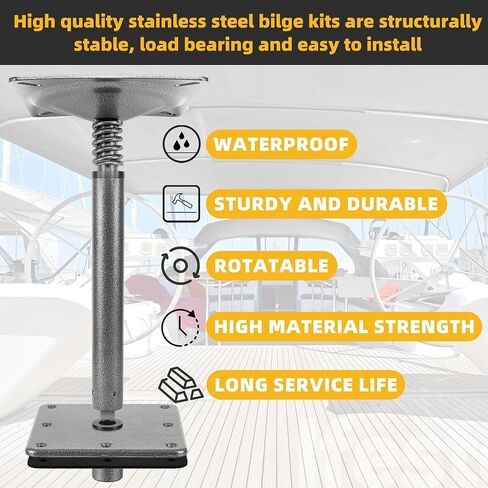 TENGBASE Boat Seat Pedestal Mount Kit, 3/4 Inch Pin Post with 7 x 7 Inch Marine-Grade Base Plate, Secure Locking Swivel System for Pontoon, Fishing, and Bass Boats in Kuwait