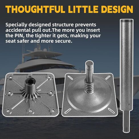 TENGBASE Boat Seat Pedestal Mount Kit, 3/4 Inch Pin Post with 7 x 7 Inch Marine-Grade Base Plate, Secure Locking Swivel System for Pontoon, Fishing, and Bass Boats in Kuwait