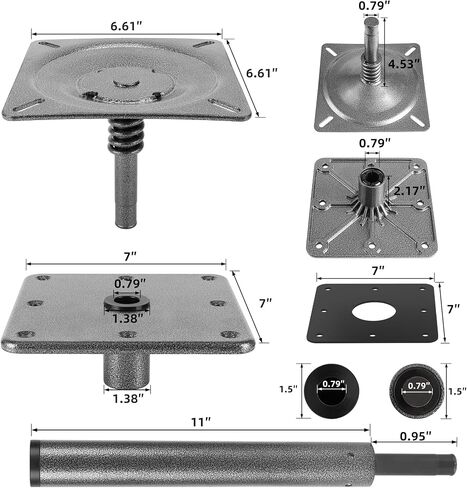 TENGBASE Boat Seat Pedestal Mount Kit, 3/4 Inch Pin Post with 7 x 7 Inch Marine-Grade Base Plate, Secure Locking Swivel System for Pontoon, Fishing, and Bass Boats in Kuwait