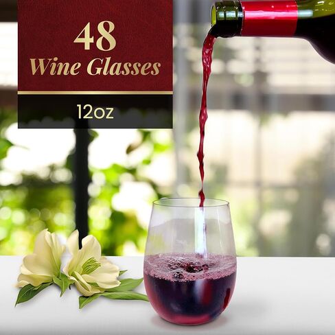 Reli. Disposable Wine Glasses (48 Pack, 12oz) Plastic Stemless Wine Glasses Disposable | Clear and Stemless for Parties, Cocktails, Whiskey, Weddings | Shatterproof in Saudi Arabia