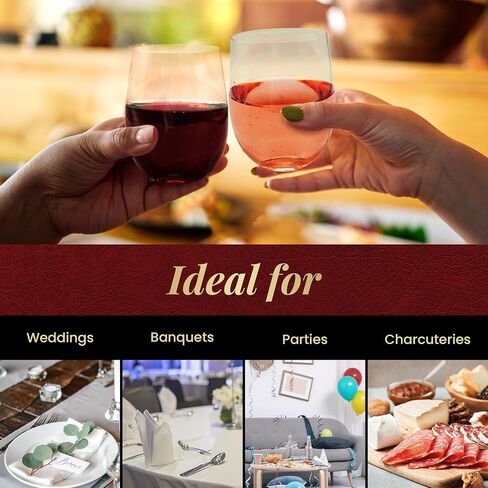 Reli. Disposable Wine Glasses (48 Pack, 12oz) Plastic Stemless Wine Glasses Disposable | Clear and Stemless for Parties, Cocktails, Whiskey, Weddings | Shatterproof in Saudi Arabia