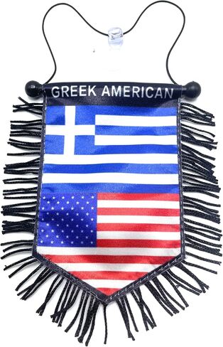 Greece flag for car USA Greeek Cars Flags Hanging Decoration – Greek American Dual Flag Auto Accessory | Rearview Mirror Hanging + Window Mount Suction Cup | Hellenic Pride Car Decor flags for cars in Kuwait