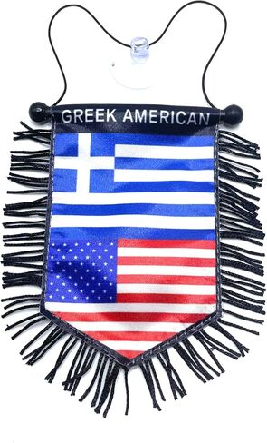Greece flag for car USA Greeek Cars Flags Hanging Decoration – Greek American Dual Flag Auto Accessory | Rearview Mirror Hanging + Window Mount Suction Cup | Hellenic Pride Car Decor flags for cars in Kuwait