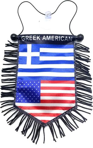 Greece flag for car USA Greeek Cars Flags Hanging Decoration – Greek American Dual Flag Auto Accessory | Rearview Mirror Hanging + Window Mount Suction Cup | Hellenic Pride Car Decor flags for cars in Kuwait