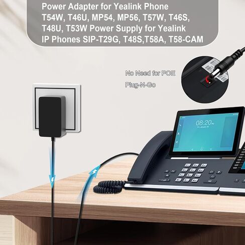 محول الطاقة 5V 1.2A لهواتف Yealink متوافقة مع T53 ، T53W ، T26P ، T27 ، T28P ، T34W ، T41P ، T42G ، T43U ، T20P ، T22P ، MP50 CORD CORD CORD in Kuwait