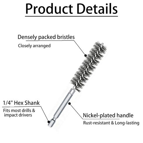14Pcs Bore Brush Set, Stainless Steel Wire Brushes for Drill | 304 stainless steel bristles; 1/4 in hex shank; 8-25mm sizes; rust removal, deburring, pipe and tube cleaning in Kuwait