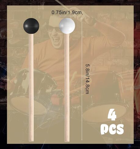 4 Pcs Glockenspiel Mallets, Tongue Drum Mallets with Birch Handle & Silicone Head for Tongue Drum, Xylophone & Percussion Instruments in Kuwait