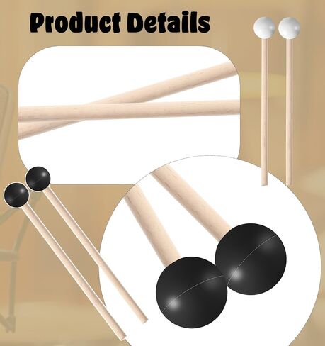 4 Pcs Glockenspiel Mallets, Tongue Drum Mallets with Birch Handle & Silicone Head for Tongue Drum, Xylophone & Percussion Instruments in Kuwait