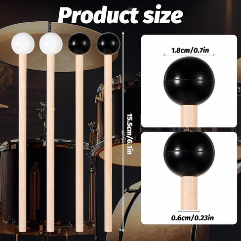 4 Pcs Xylophone Mallets, 5.9 Inch Rubber Tongue Drum Mallets, Birch Wood Handle Glockenspiel Mallet for Tongue Drum, Musical Instruments in Kuwait