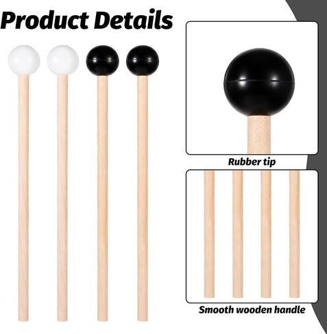 4 Pcs Xylophone Mallets, 5.9 Inch Rubber Tongue Drum Mallets, Birch Wood Handle Glockenspiel Mallet for Tongue Drum, Musical Instruments in Kuwait