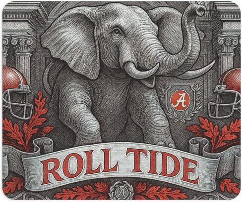 Crimson Football Fan Mouse Pad - Alabama Elephant Mascot Desk Accessory, Non-Slip Rubber Base Game Pad, Red and White Team Spirit Office Decor (Vintage) in Kuwait