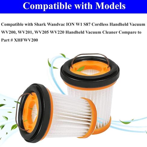استبدال فلتر WV201 لـ Shark Wandvac ION W1 S87 استبدال فلتر المكنسة الكهربائية المحمول WV200، WV201، WV205، WV201BK، WV220، مقارنة بالجزء # XHFWV200، 4 مرشحات حزمة وفرشاة نظيفة واحدة in Kuwait