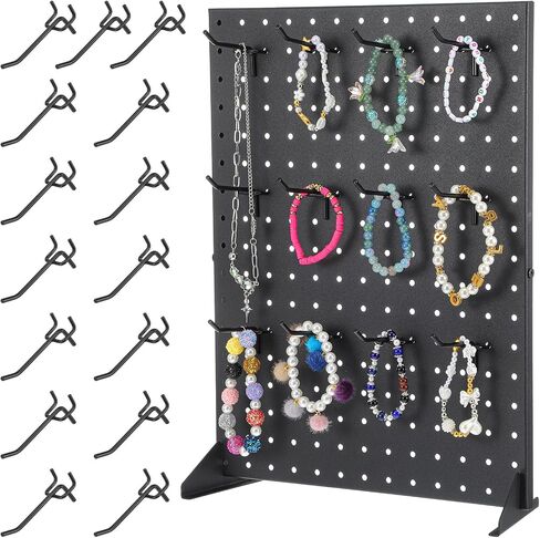 Metal Pegboard Display Stand with 15 Hooks 17x13 Inch Black Tabletop Retail Ornament Display Rack for Jewelry, Accessories, Keychains, Craft Shows, Vendors, Boutiques, and Events in Kuwait