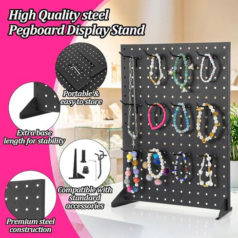 Metal Pegboard Display Stand with 15 Hooks 17x13 Inch Black Tabletop Retail Ornament Display Rack for Jewelry, Accessories, Keychains, Craft Shows, Vendors, Boutiques, and Events in Kuwait