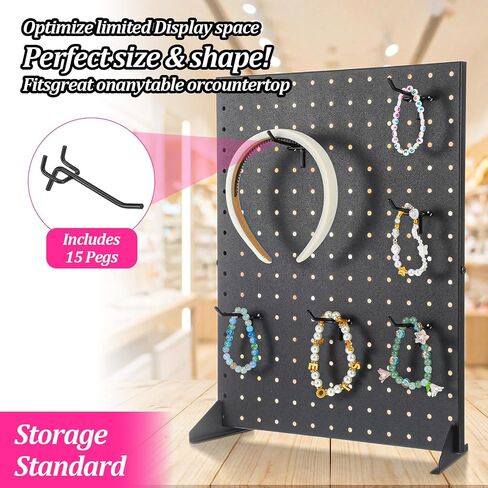 Metal Pegboard Display Stand with 15 Hooks 17x13 Inch Black Tabletop Retail Ornament Display Rack for Jewelry, Accessories, Keychains, Craft Shows, Vendors, Boutiques, and Events in Kuwait